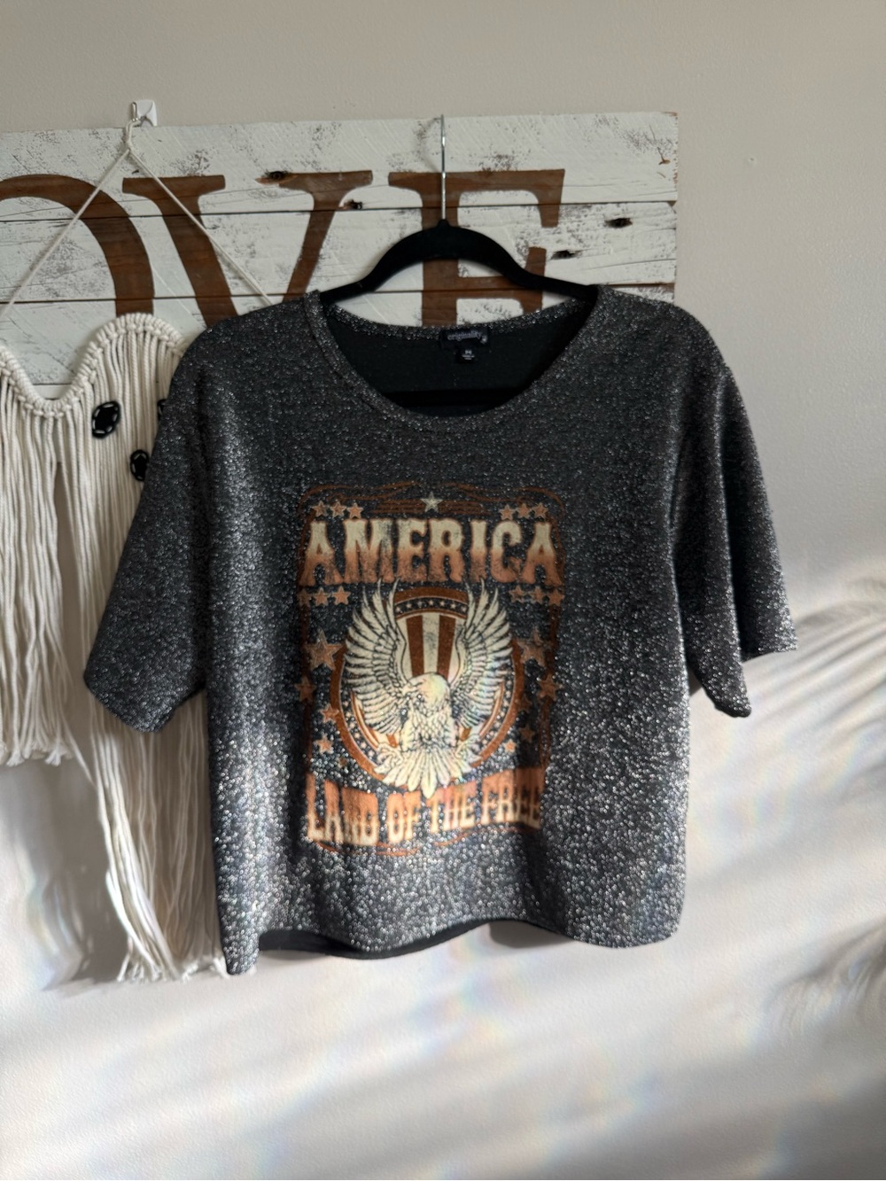 Glitter America Eagle Graphic Tee - Gray